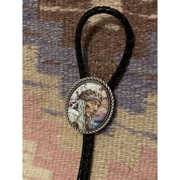 Western Southwest Lariat Indian Bolo Tie necklace men women CHIEF HEADDRESS SUN - Picture 2 of 6